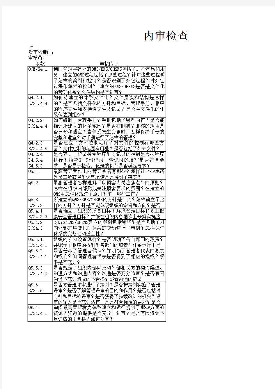 三体系内审检查表