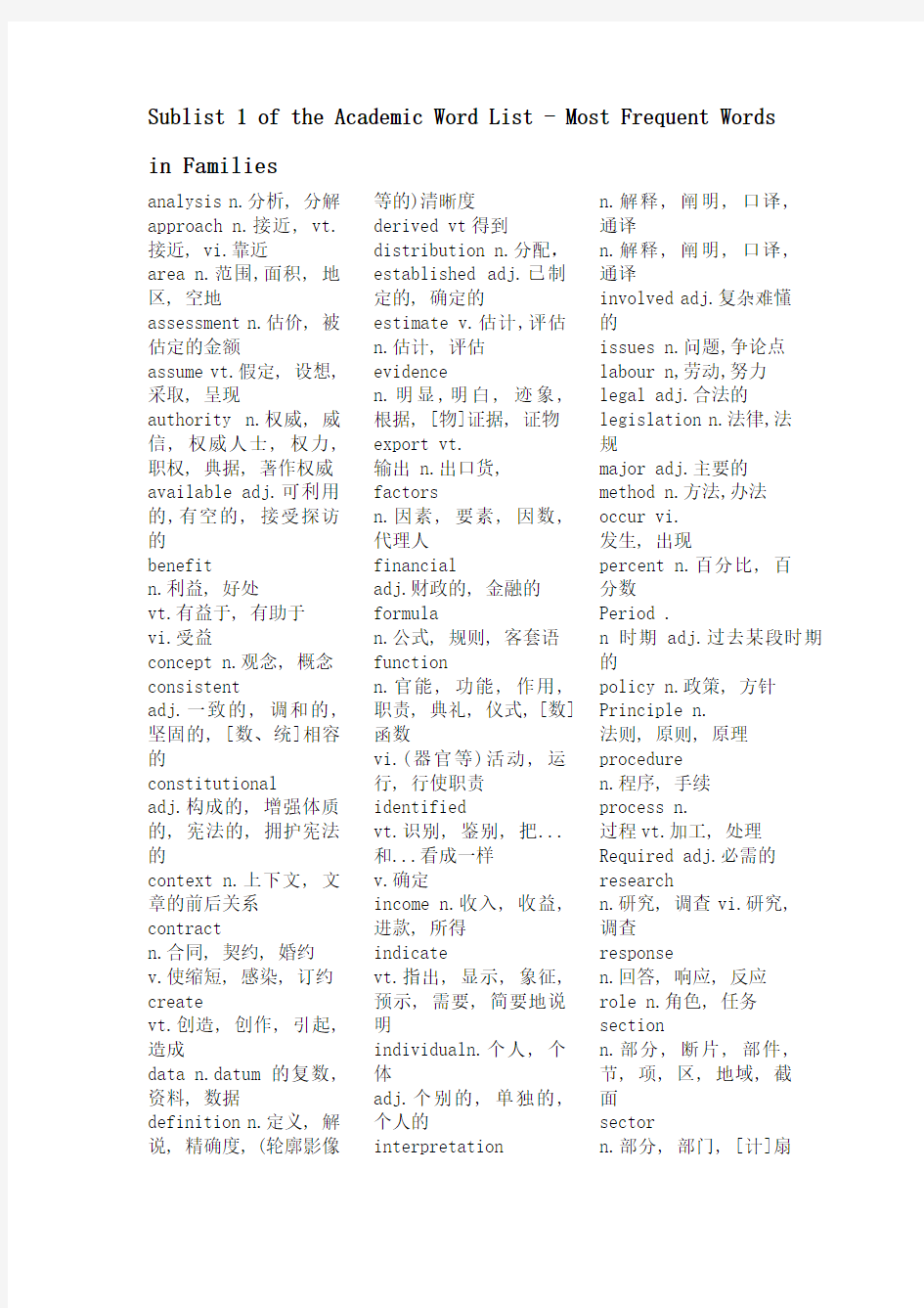 ACADEMIC WORD LIST中文版本