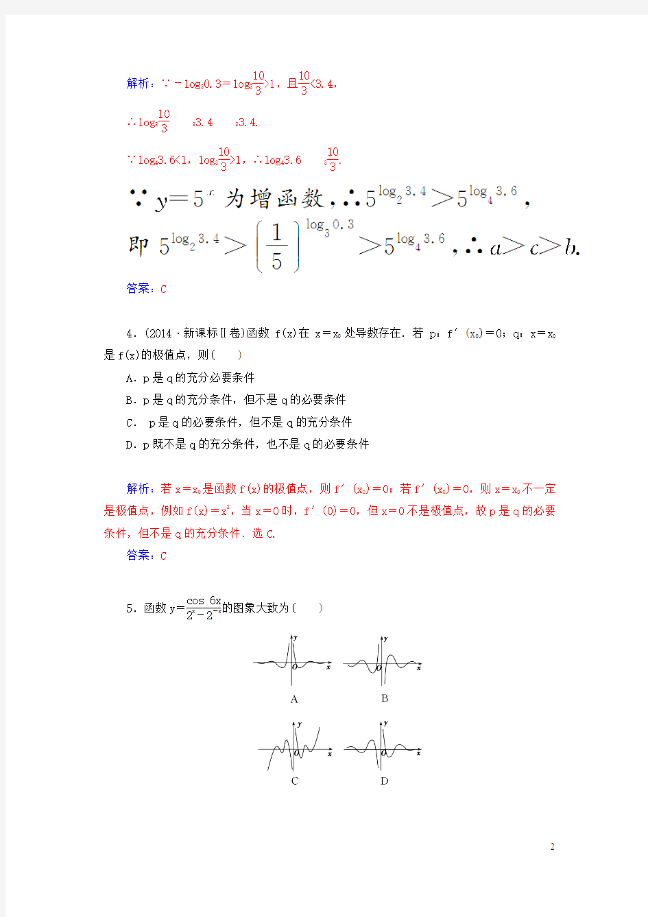 2015届高考数学(理)二轮复习检测试题yuan：集合、常用逻辑用语、函数与导数