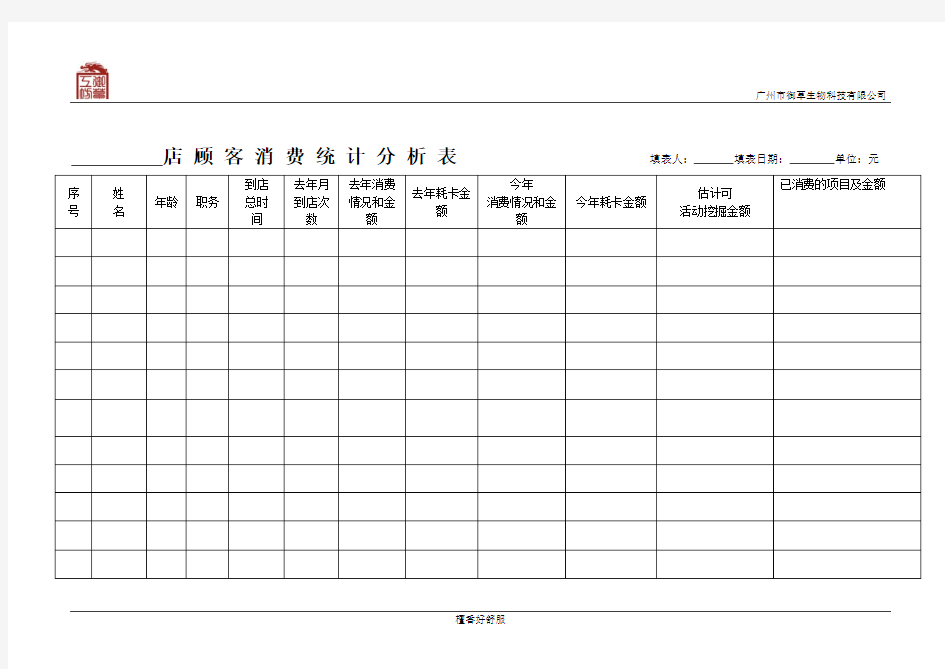 顾客消费统计表