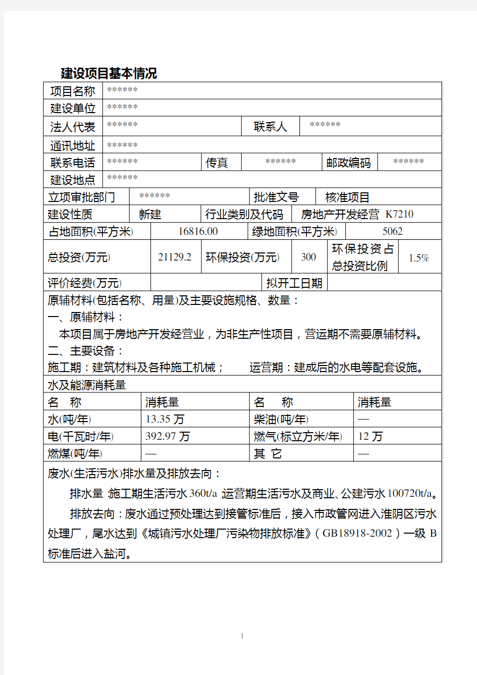 房地产项目环评报告表