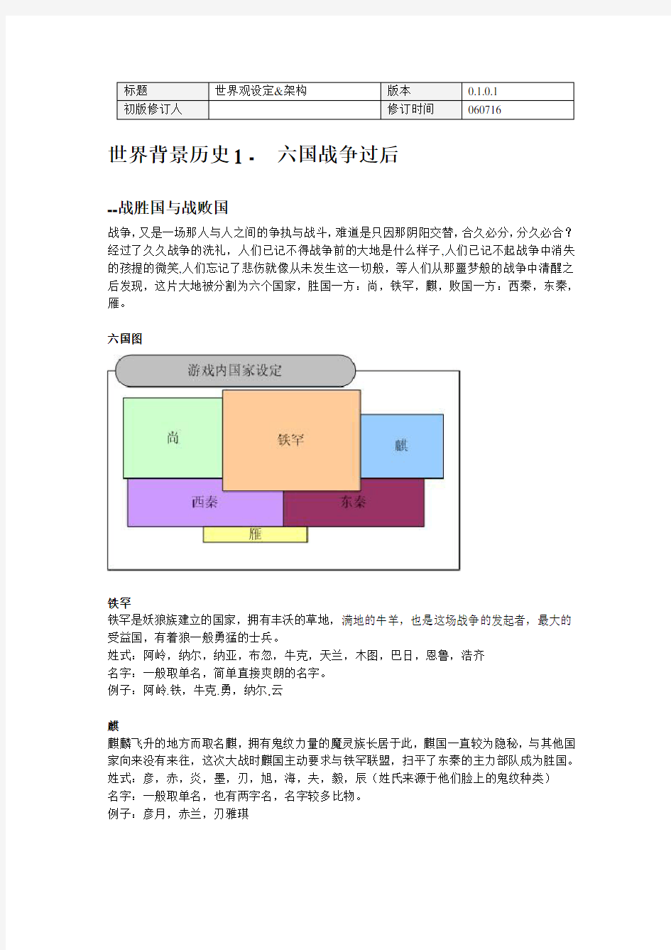 游戏世界观