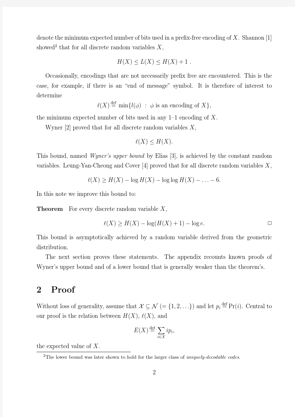 A Lower Bound on the Expected Length of 1-1 Codes Abstract