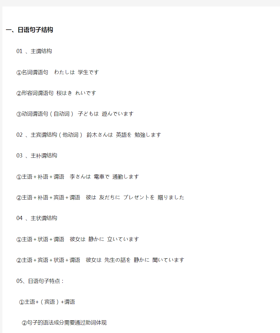 (完整版)日语句子结构及句型