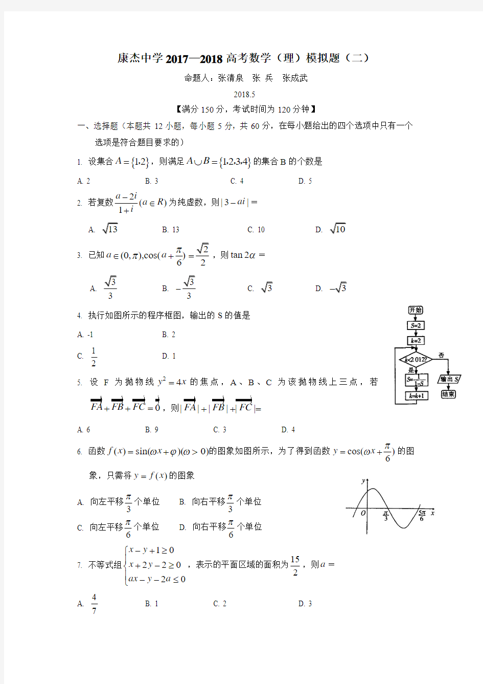 山西省运城市康杰中学2018届高考模拟(二)数学(理)试题(附答案) (1)