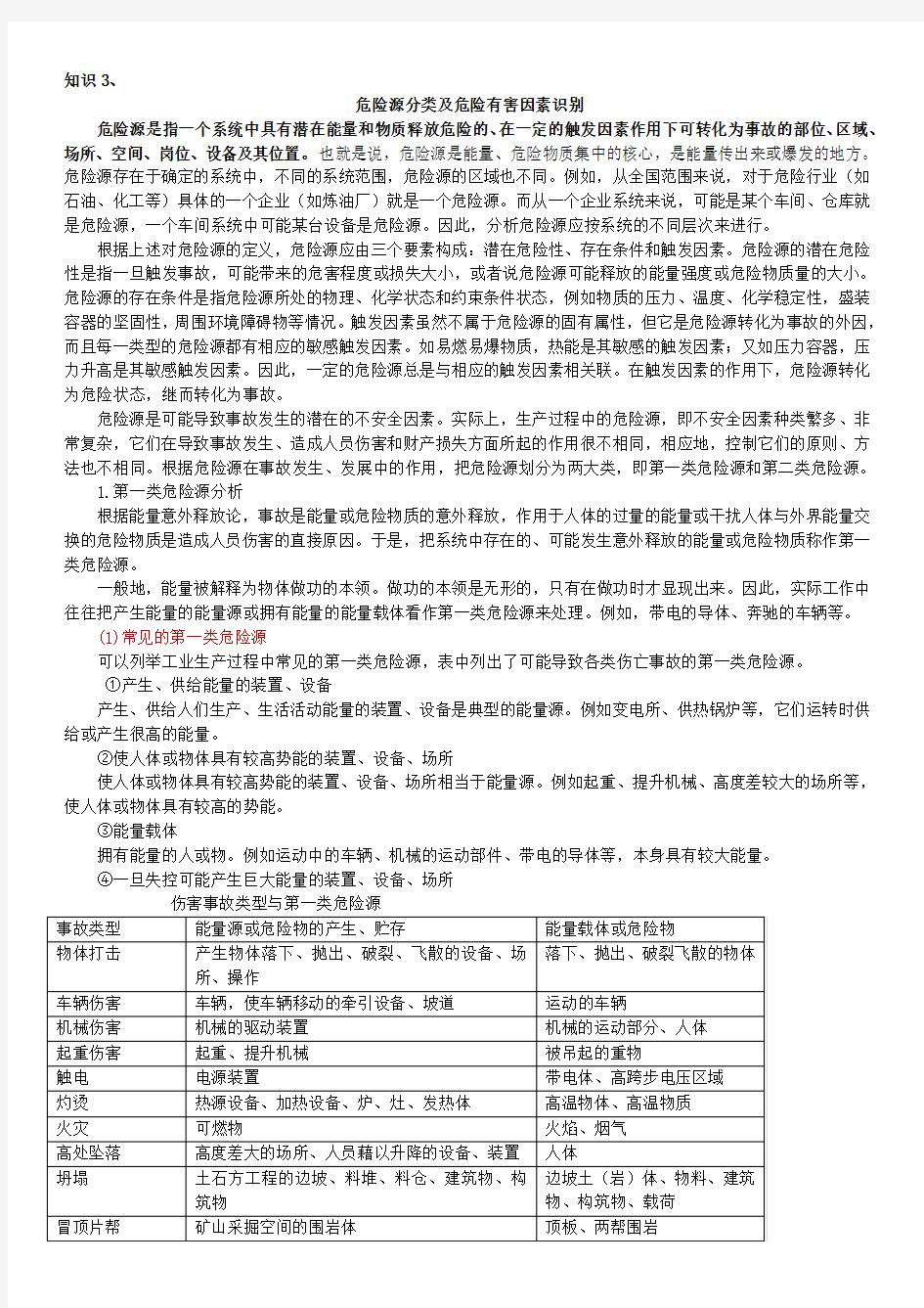 危险源分类及危险有害因素识别