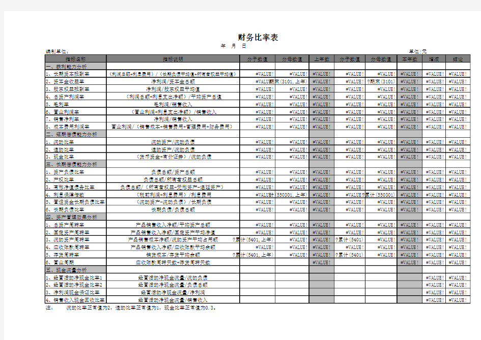 财务比率表模板