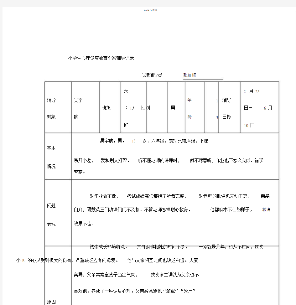 未成年人心理健康维护中心辅导记录.docx