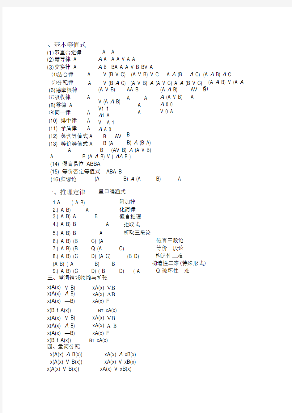 离散数学基本公式