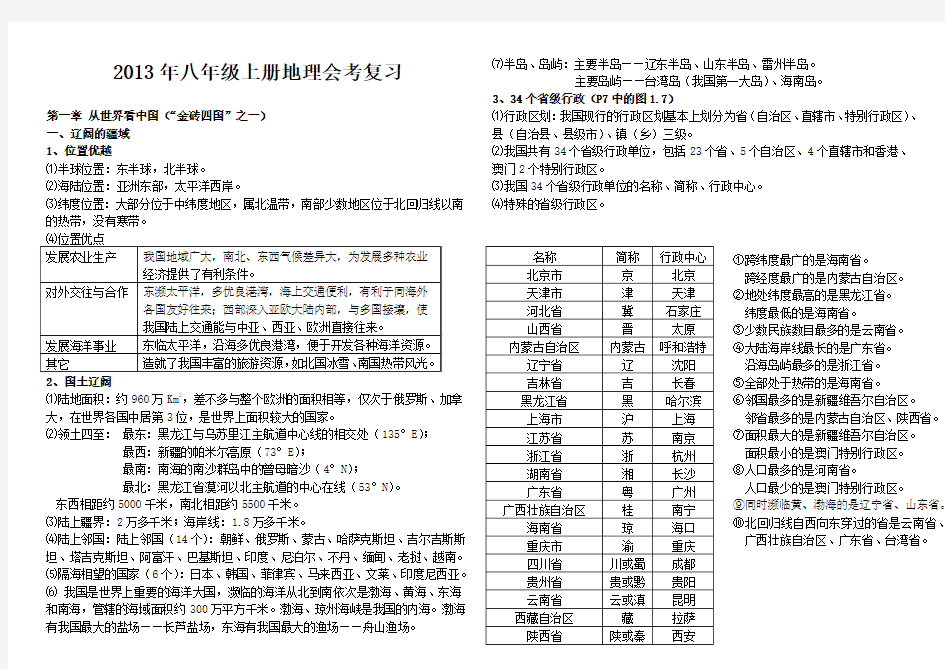 八年级上册地理会考总复习(人教版)