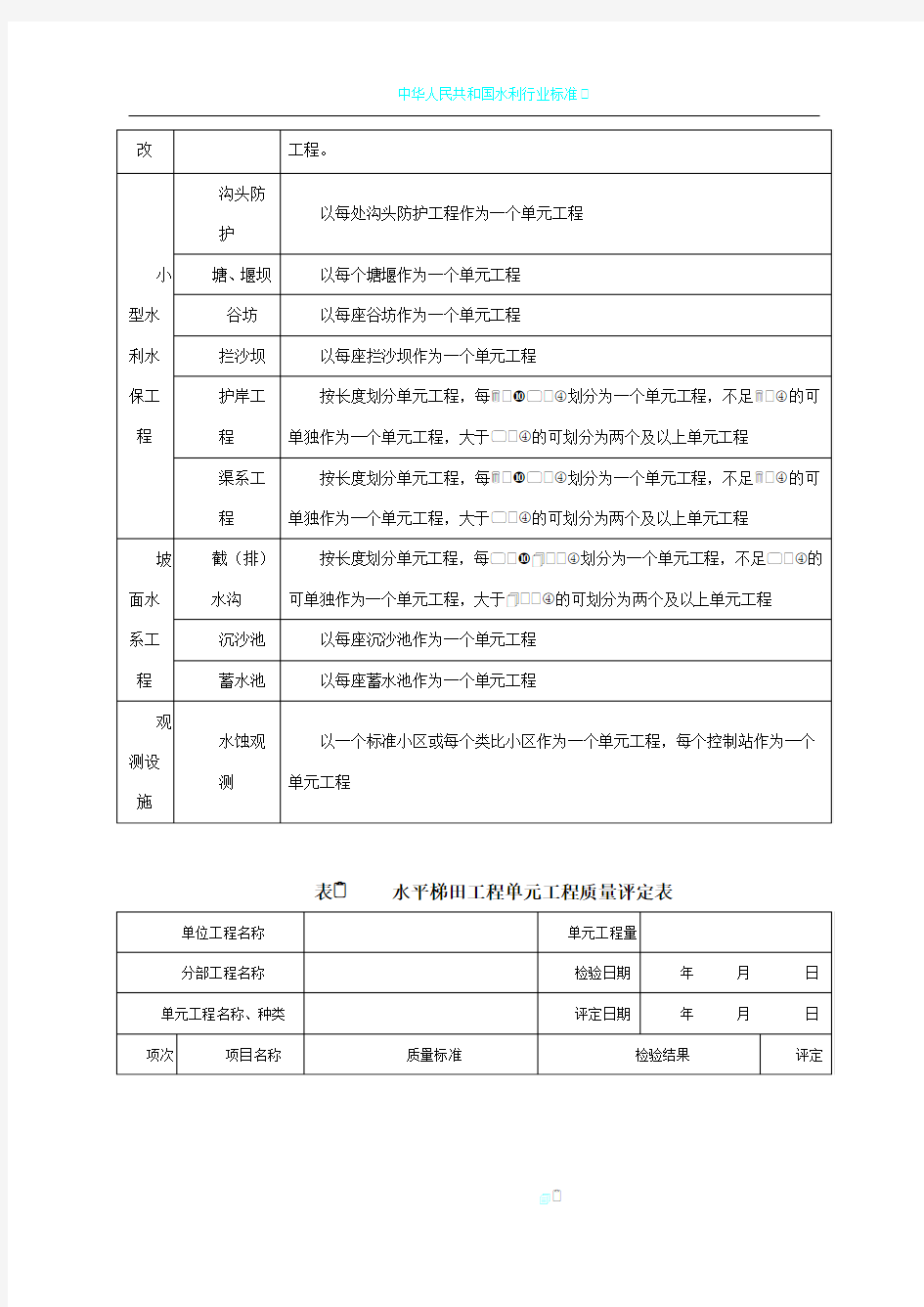 水土保持单元工程质量评定表