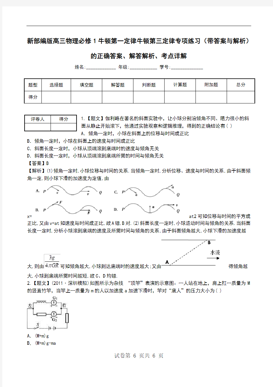 新部编版高三物理必修1牛顿第一定律牛顿第三定律专项练习(带答案与解析)解答解析、考点详解.doc