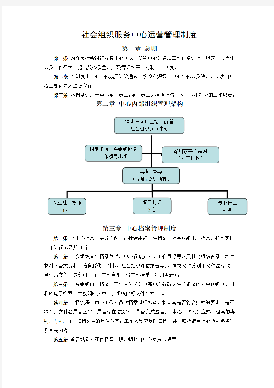 社会组织服务中心运营管理制度word版本