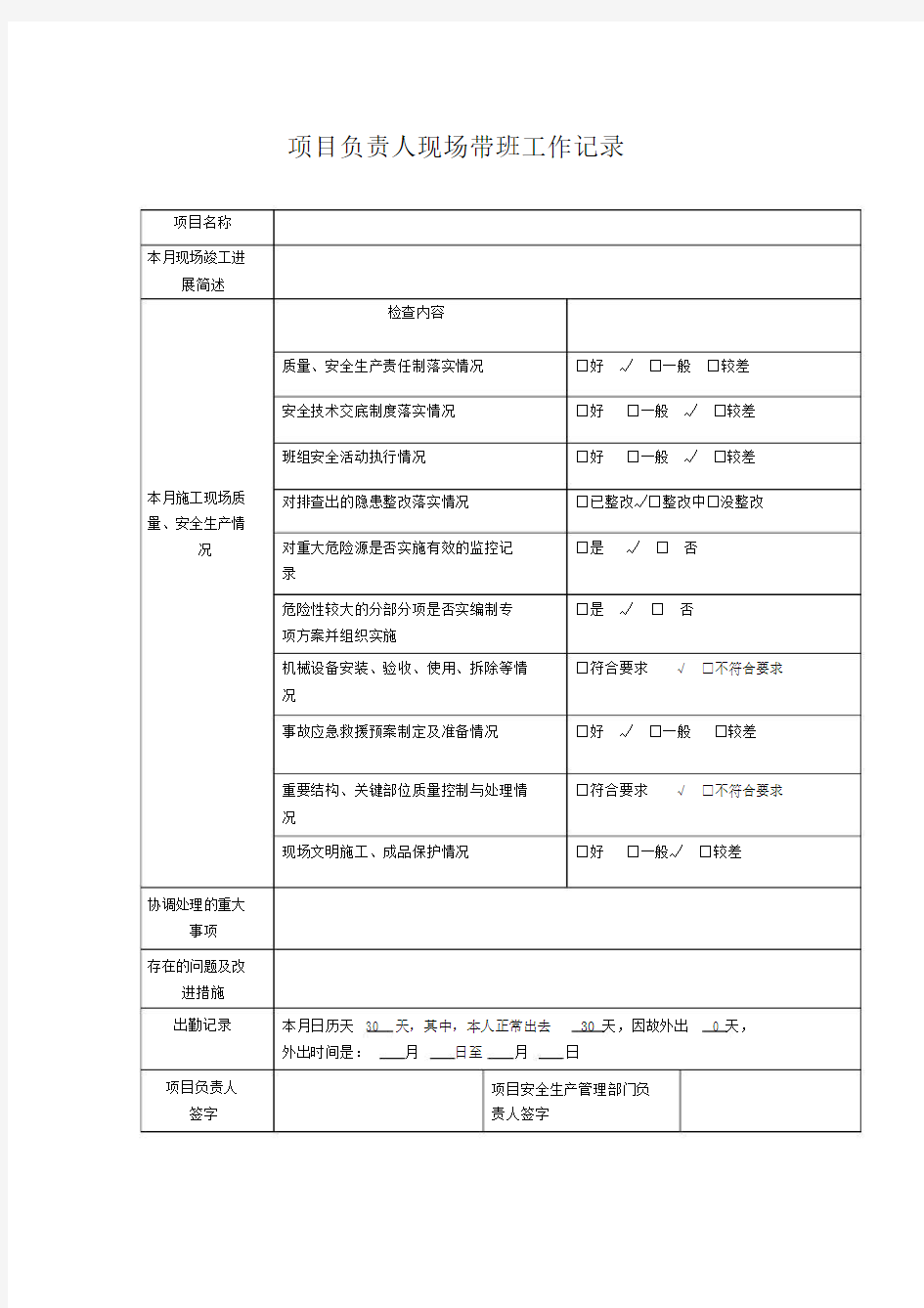 项目负责人现场带班记录范文.docx