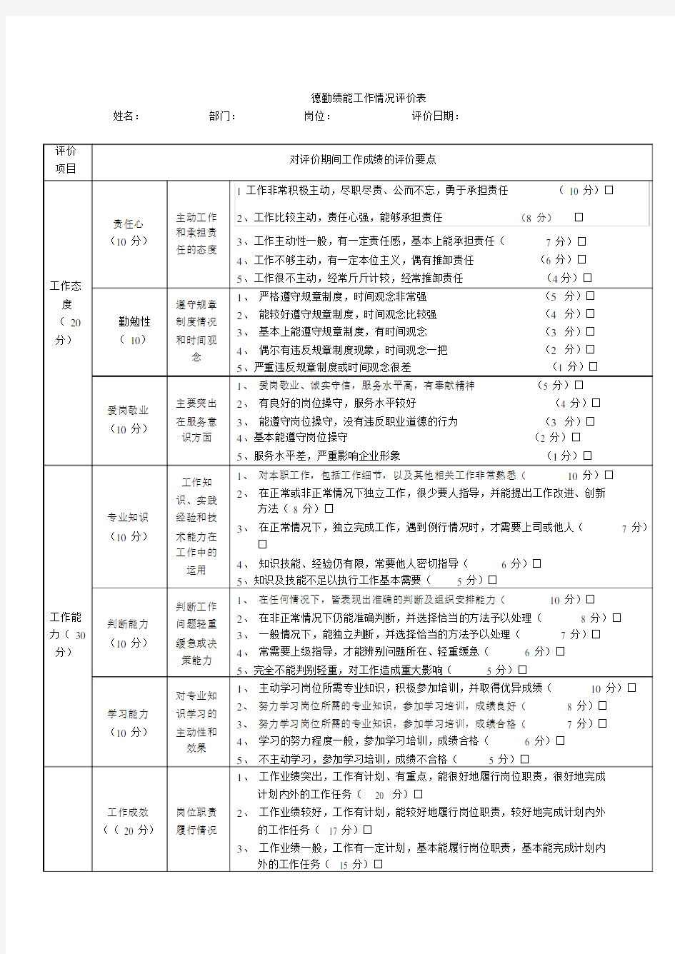 德勤绩能工作情况评价表