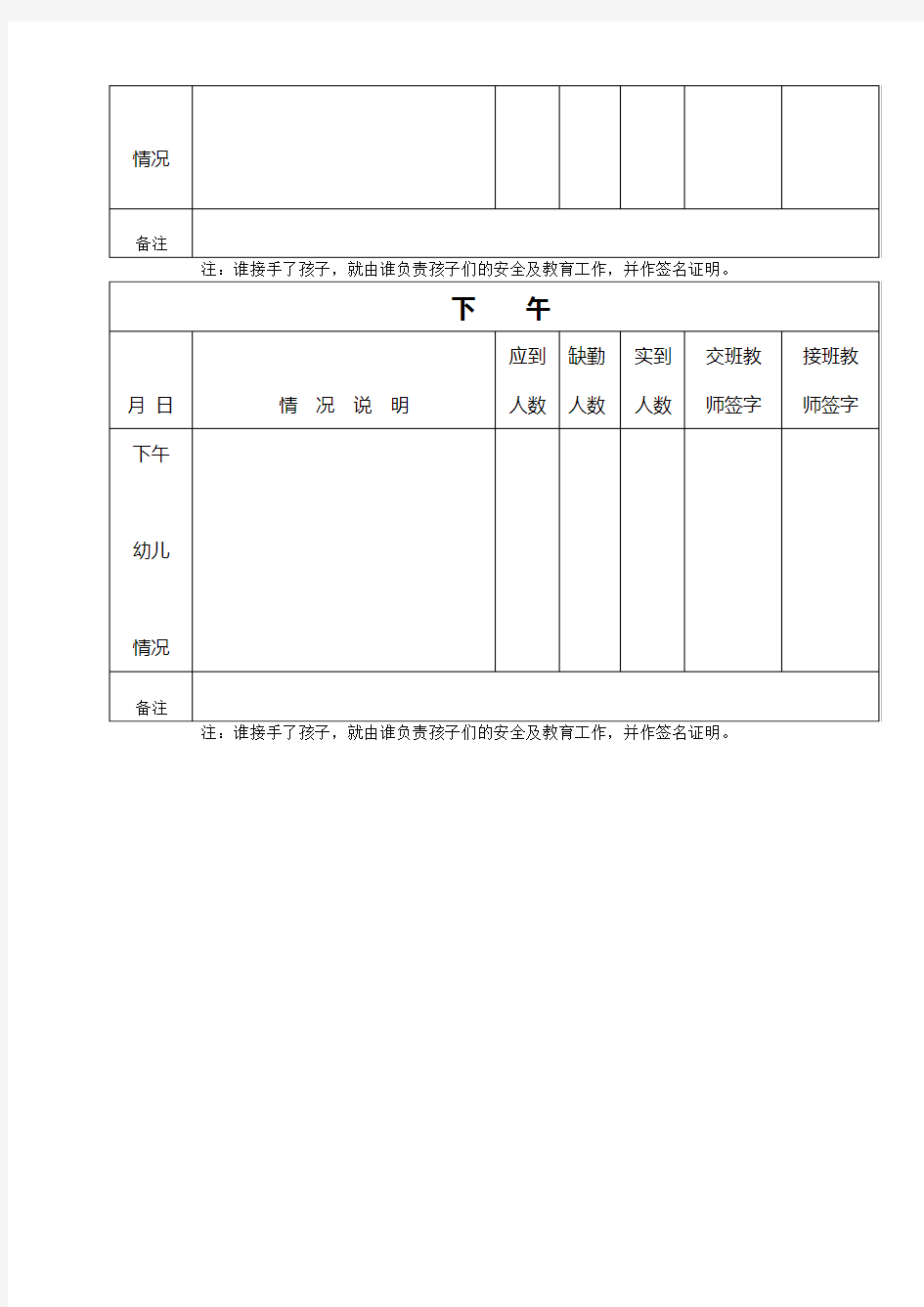 幼儿园幼儿园交接班记录(空白)