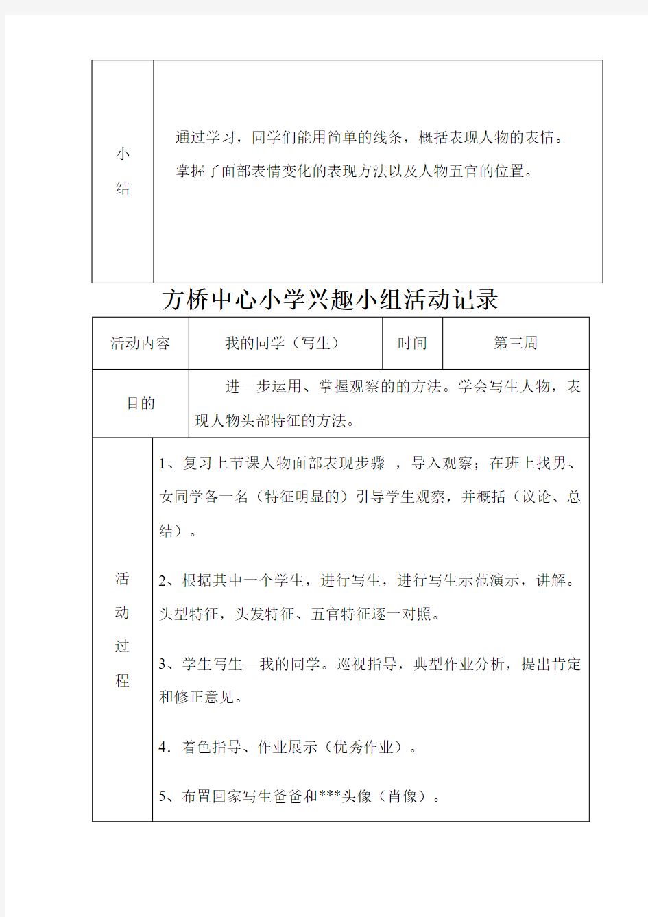 小学美术兴趣小组活动记录新