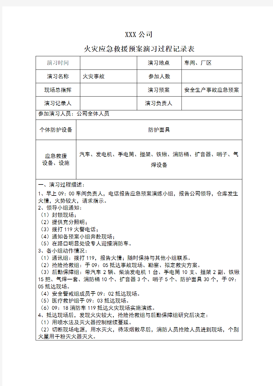 火灾应急预案演练记录