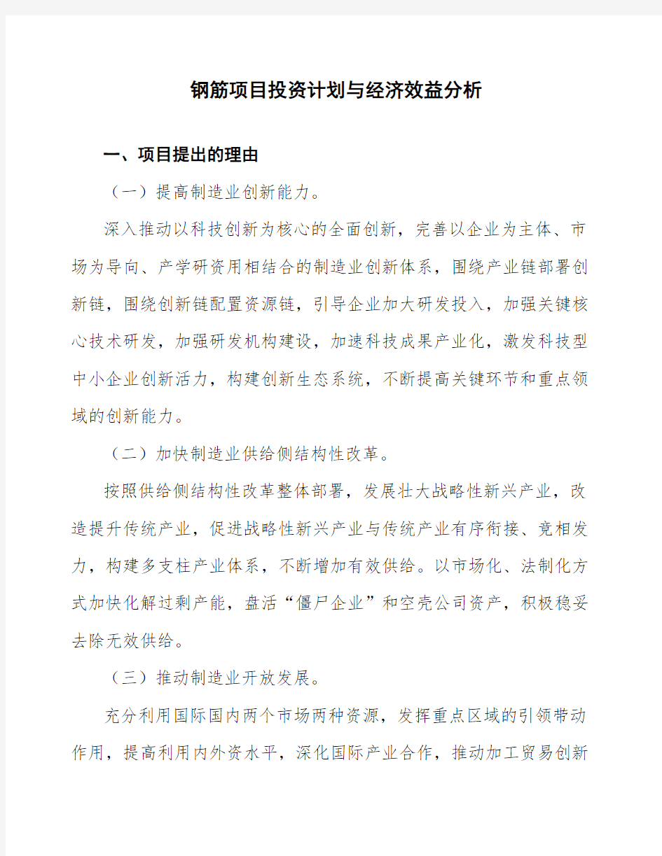 钢筋项目投资计划与经济效益分析