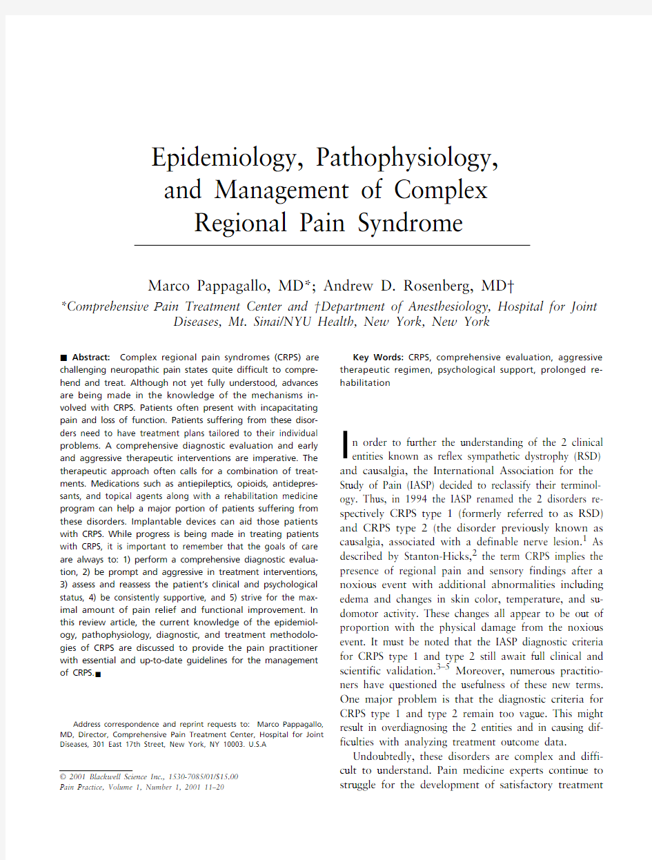 Epidemiology, Pathophysiology, and Management of Complex Regional Pain Syndrome