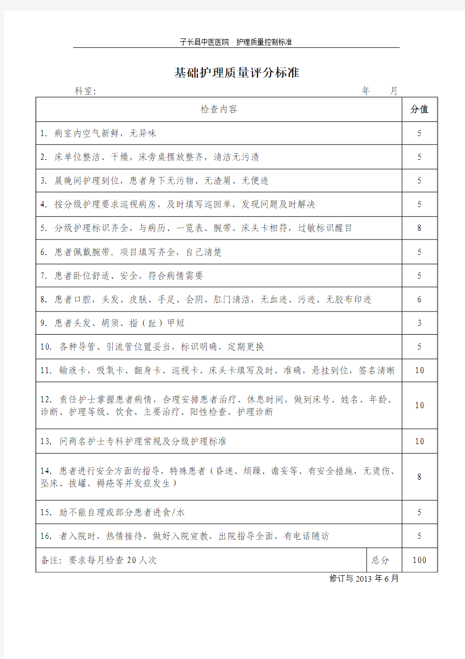 护理质量评分标准