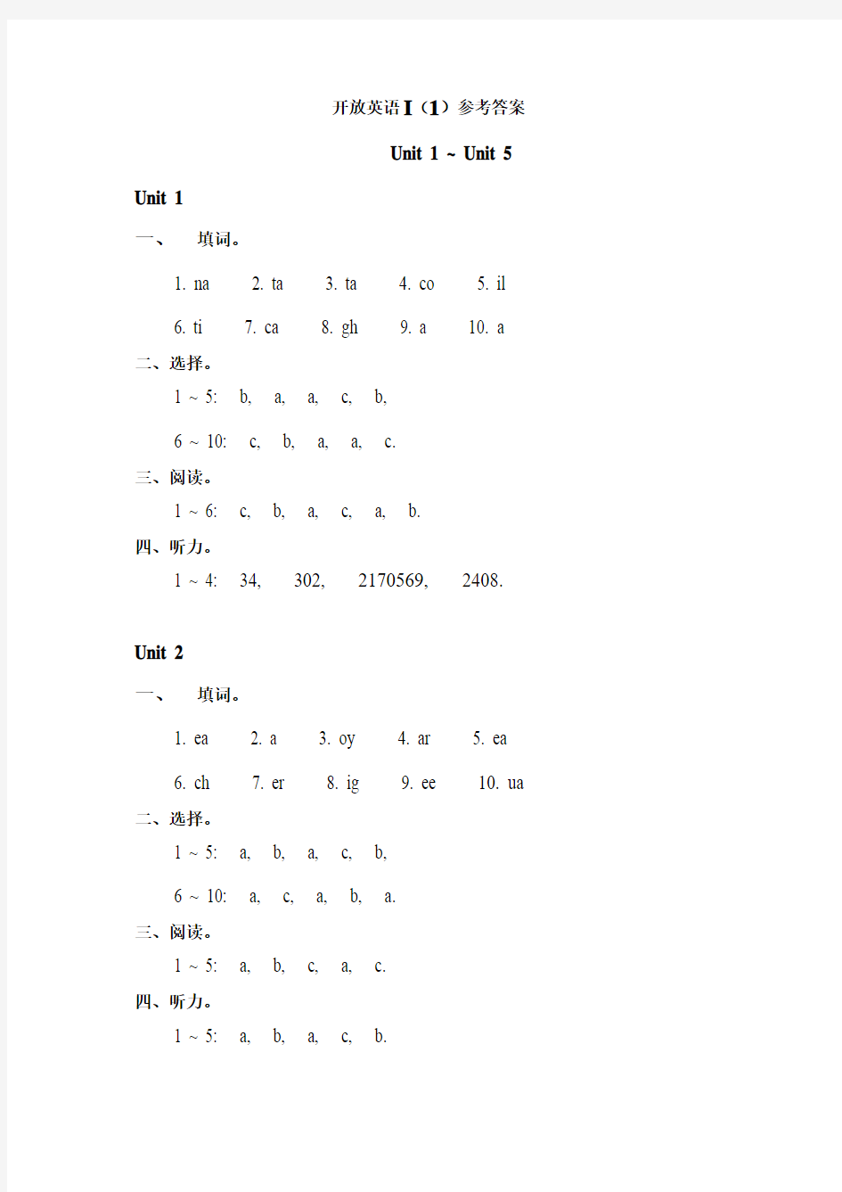 电大开放英语1(光盘)参考答案