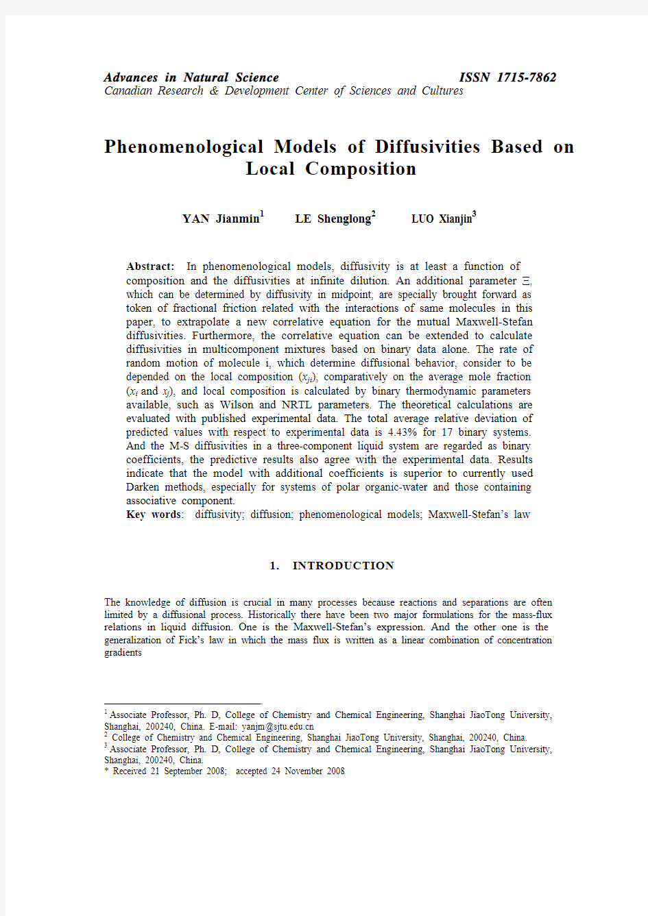 Phenomenological Models of Diffusivities Based on Local Composition