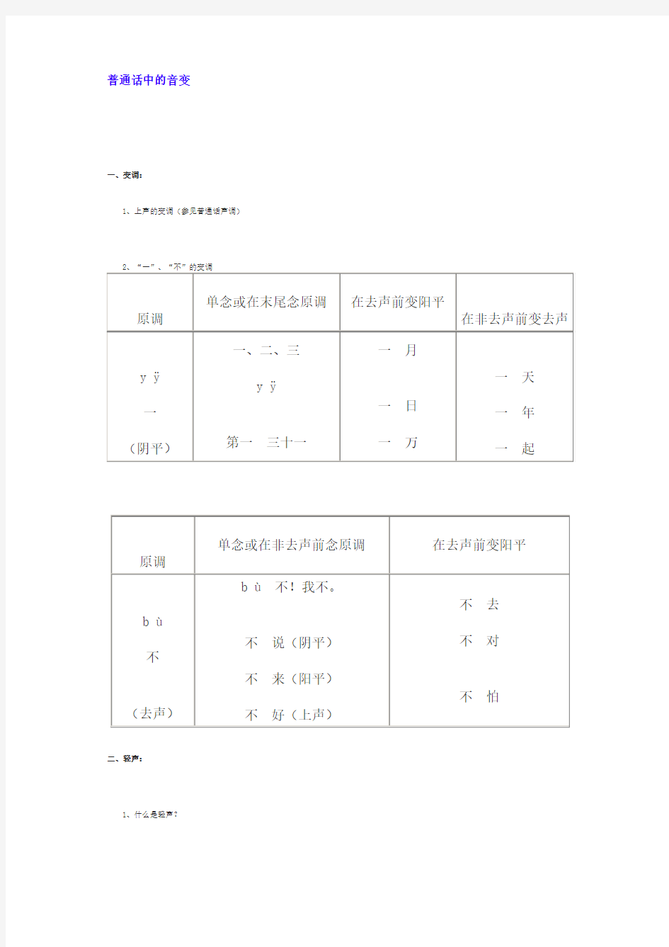 普通话水平测试常考音变