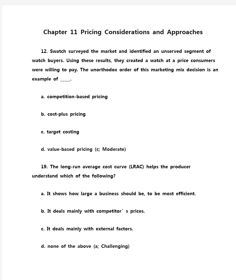 市场营销Chapter 11 Pricing Considerations and Approaches