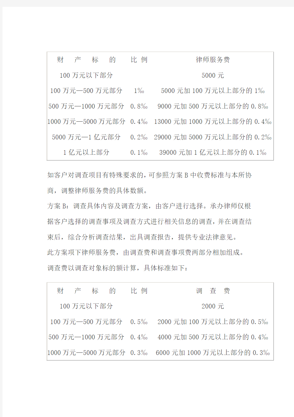 尽职调查收费标准