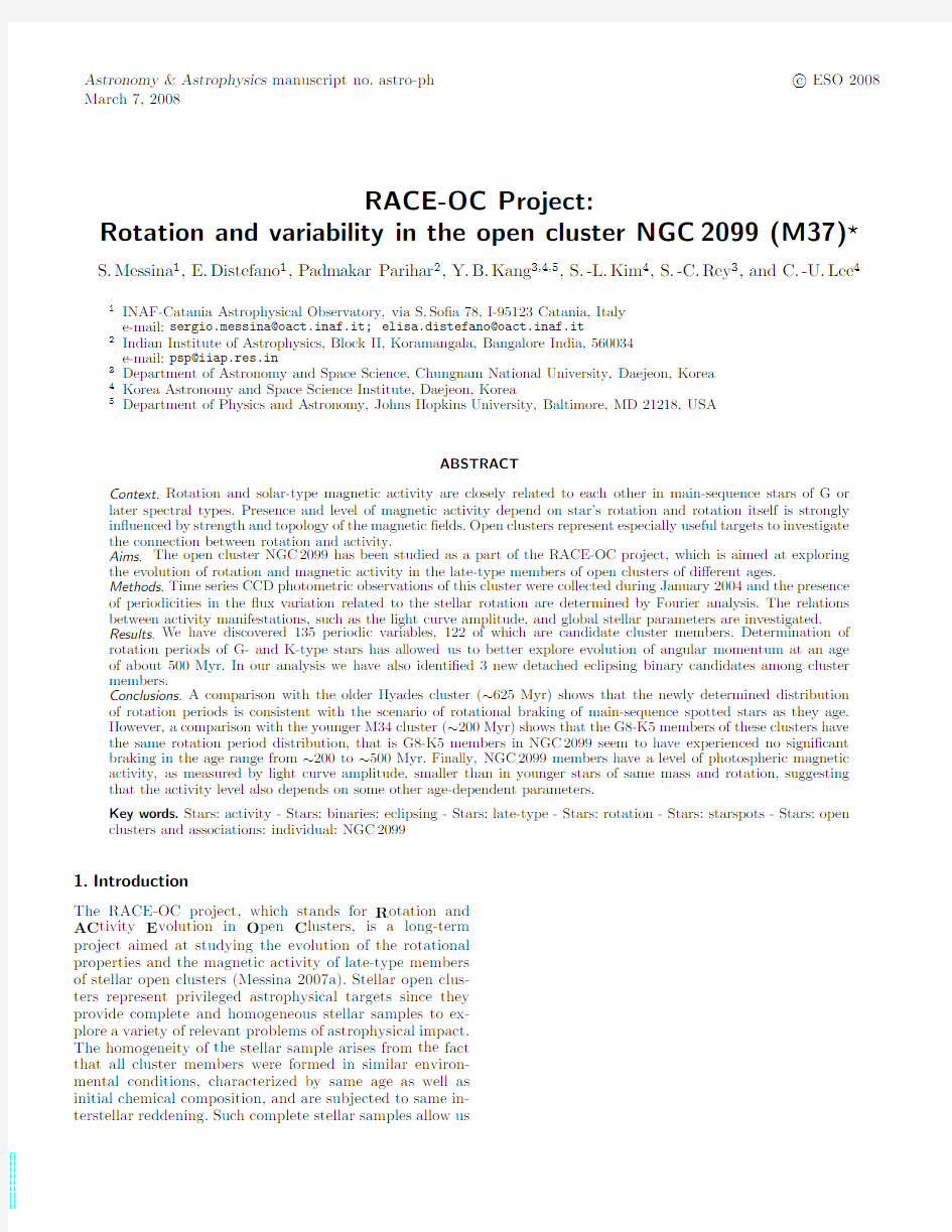 RACE-OC Project Rotation and variability in the open cluster NGC2099 (M37)