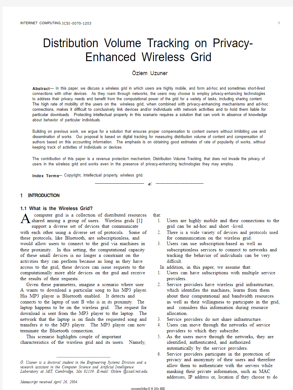 Distribution Volume Tracking on Privacy- Enhanced Wireless Grid