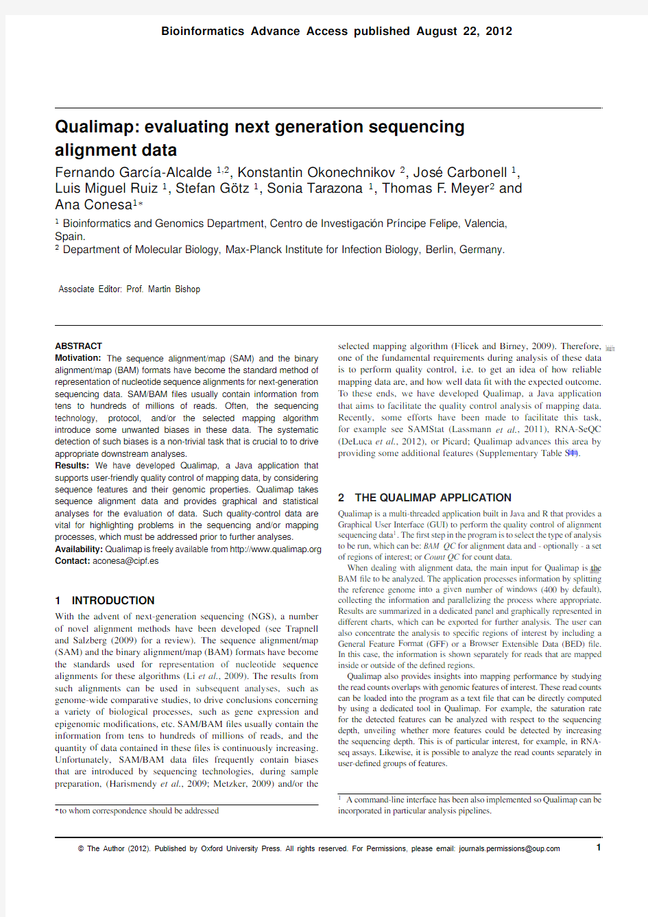 Qualimap - evaluating next generation sequencing alignment data - Bioinformatics