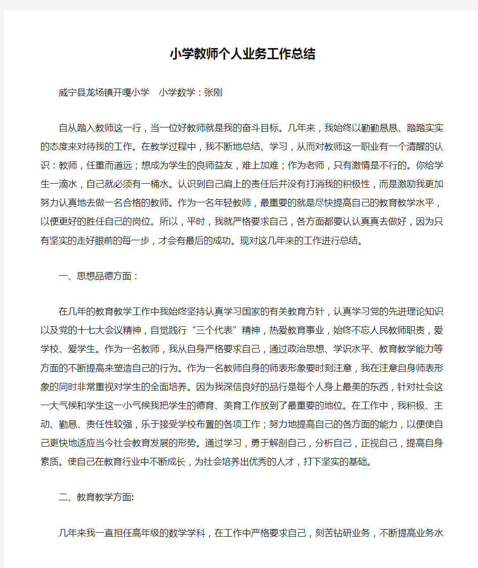 小学教师个人业务工作总结