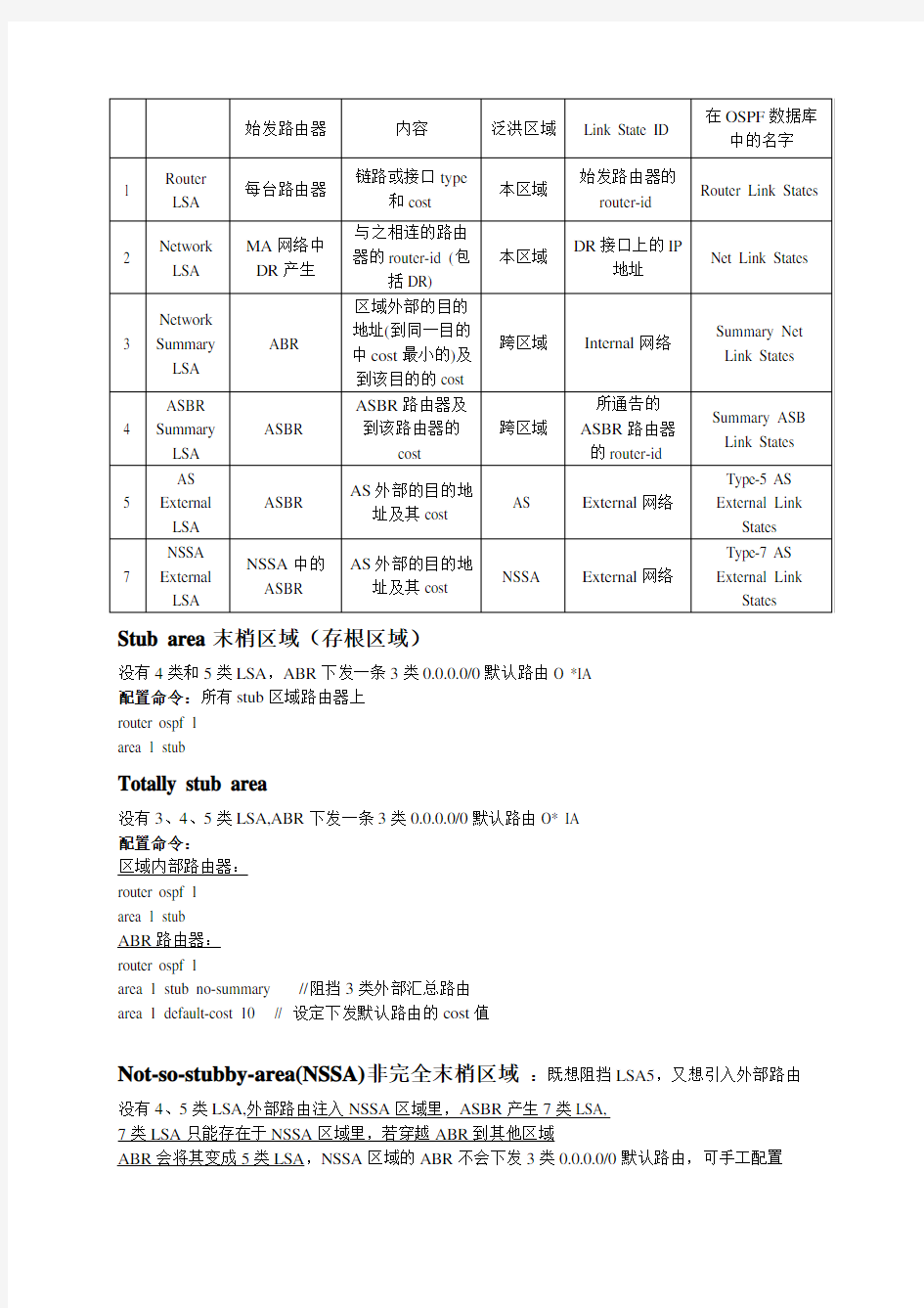 OSPF LSA的7种类型及特殊区域和路由表详解