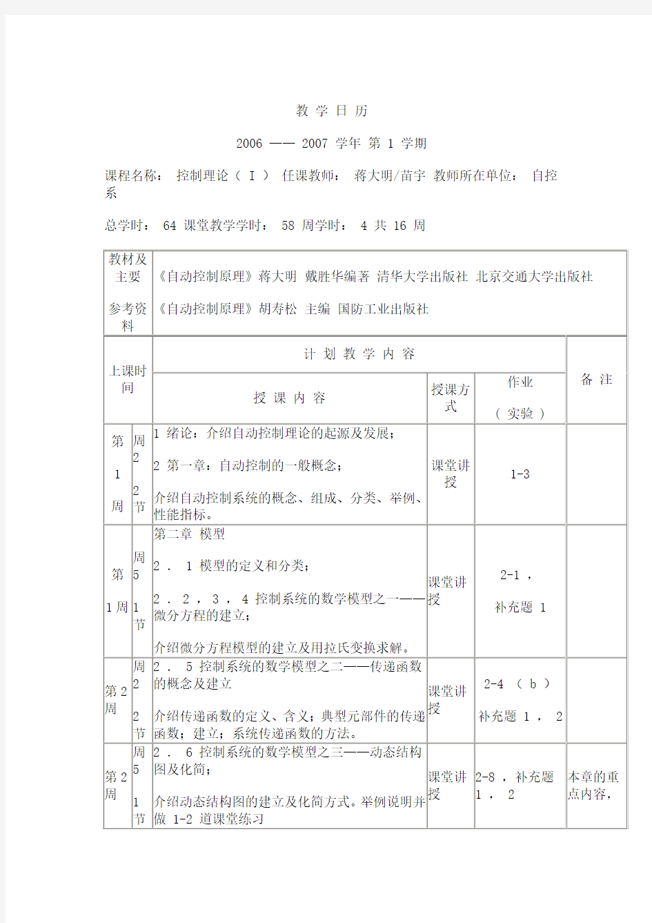 自动控制原理考试重点(北京交通大学)