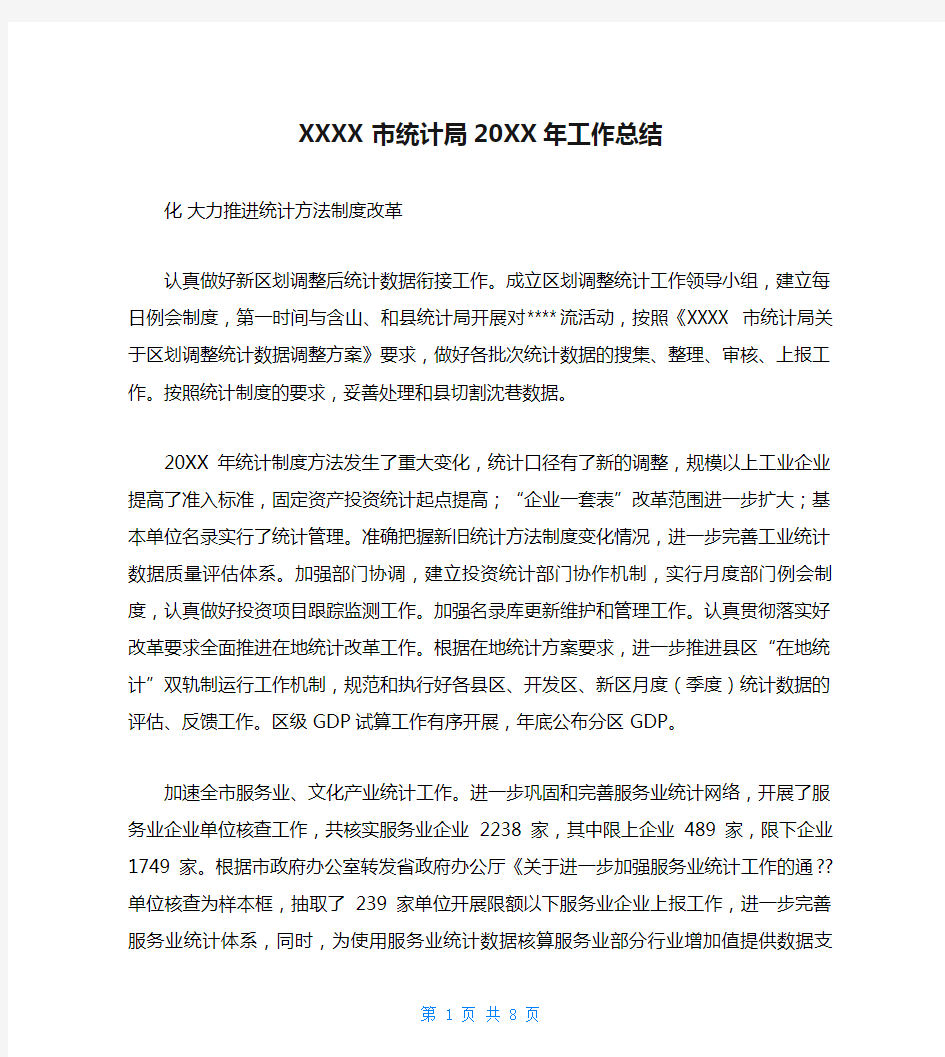 XXXX市统计局20XX年工作总结