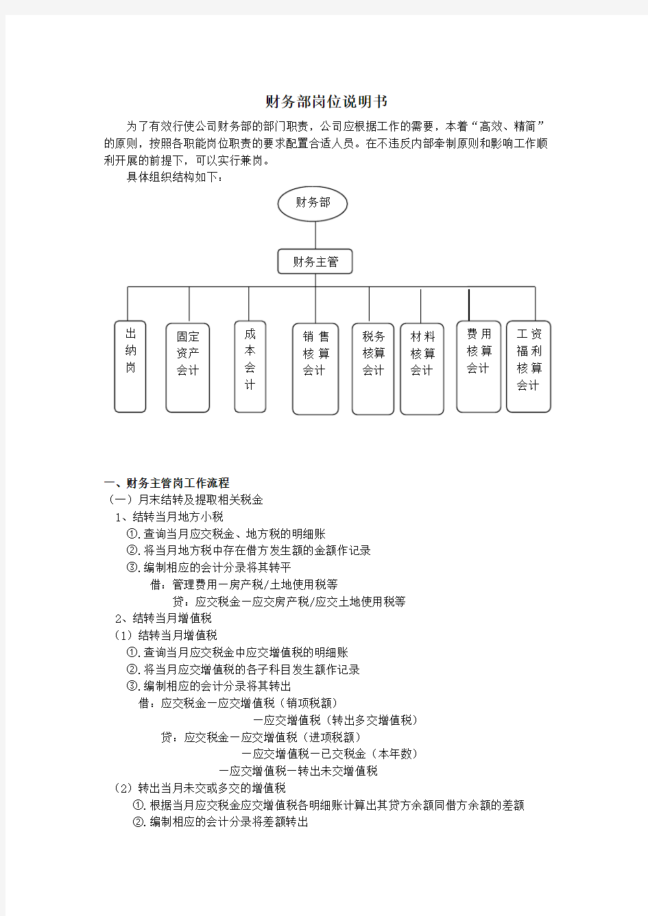 财务部岗位设置及各岗位详细工作流程——公司法务培训资料