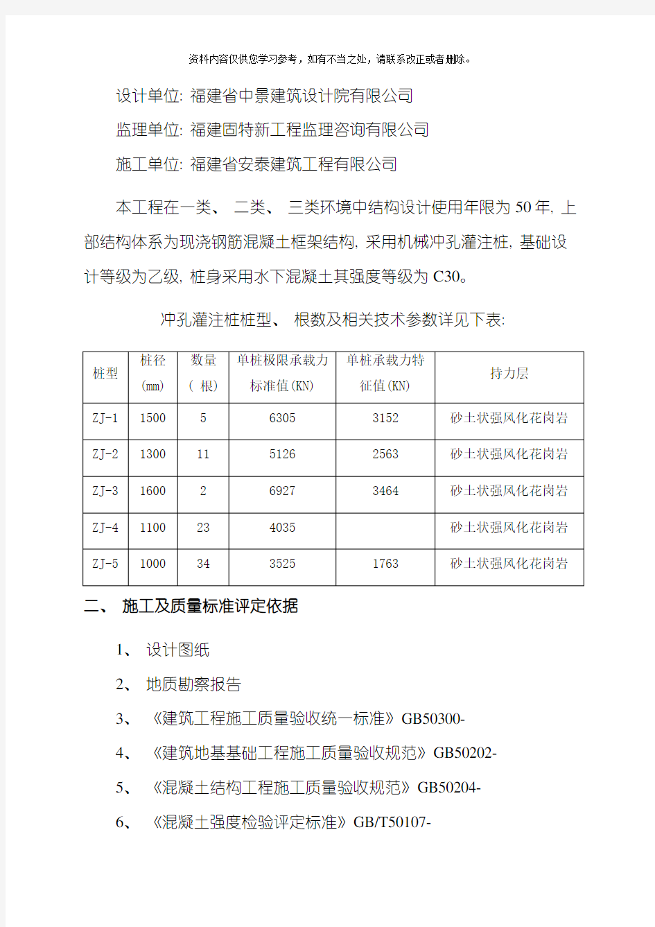 冲孔灌注桩自评报告新样本