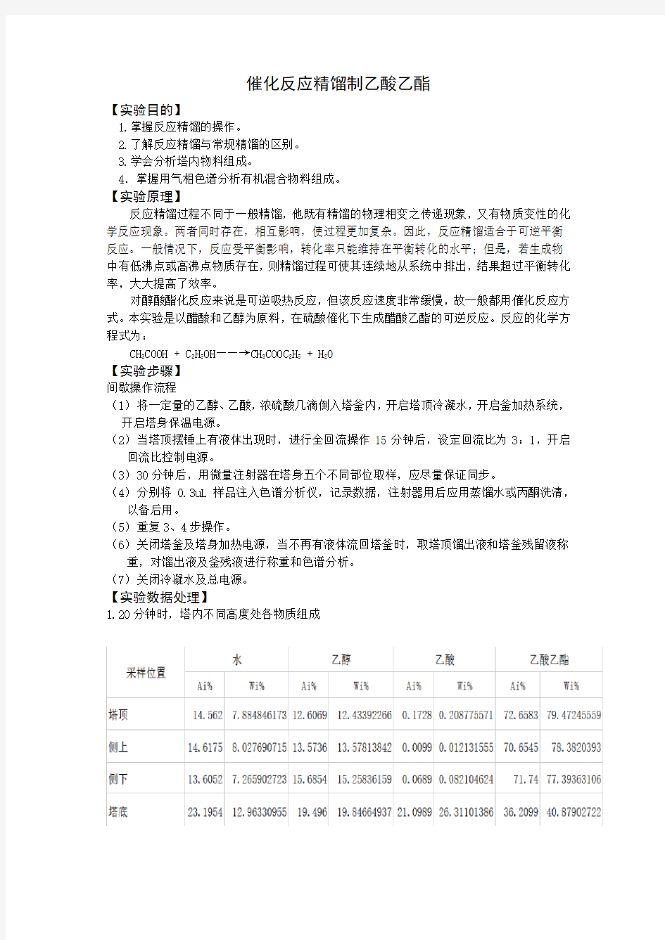 催化反应精馏法制乙酸乙酯