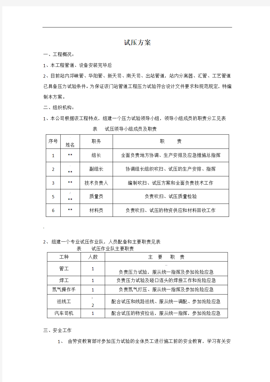 燃气次高压试压方案