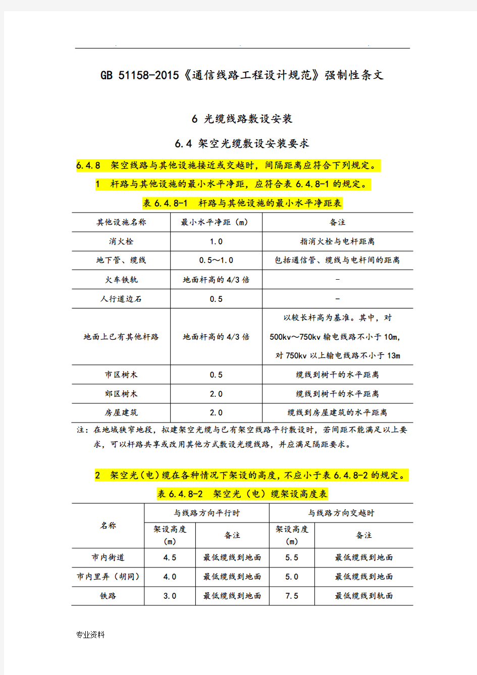 GB 51158-2015《通信线路工程设计规范》强制性条文