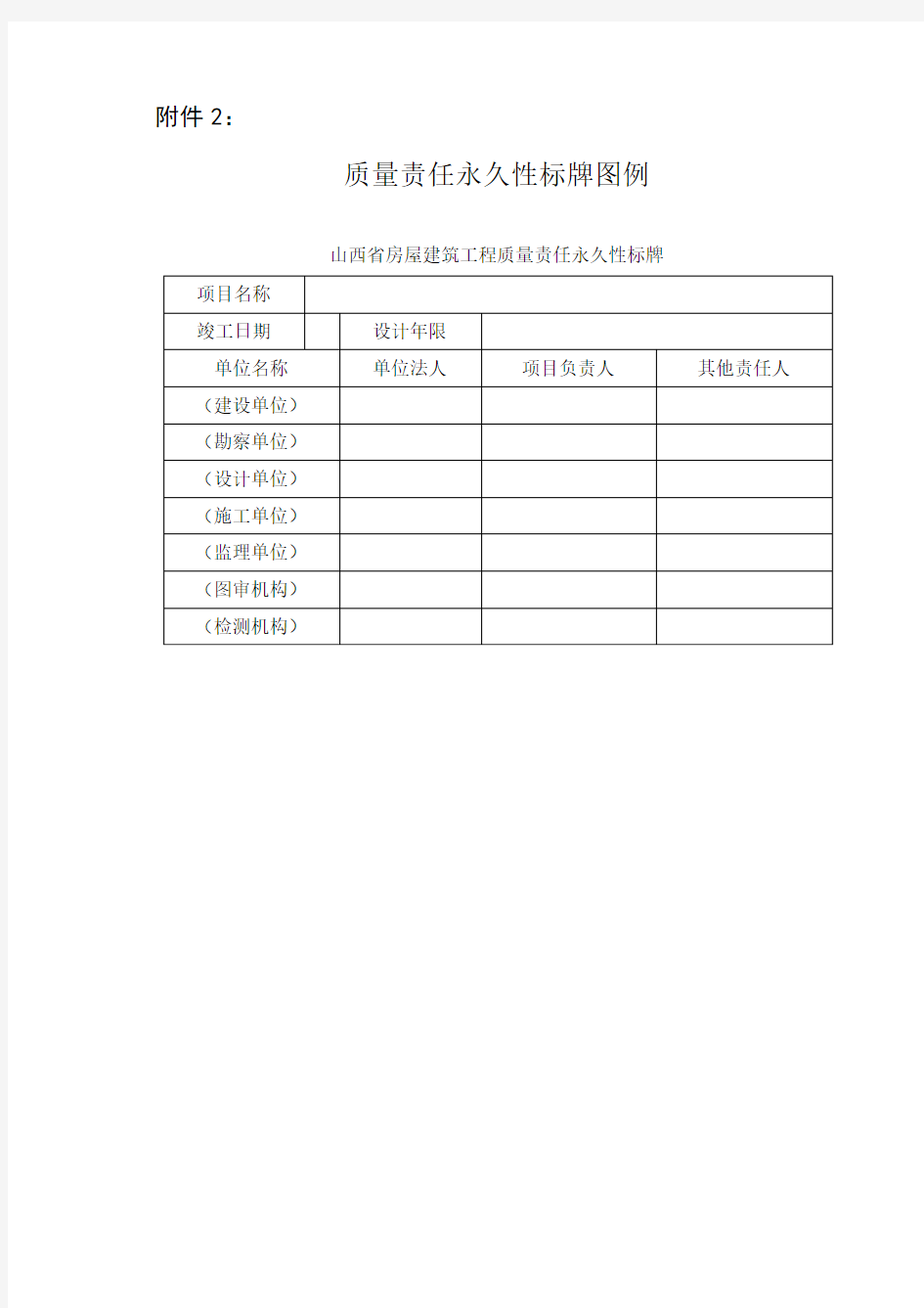 质量责任永久性标牌图例