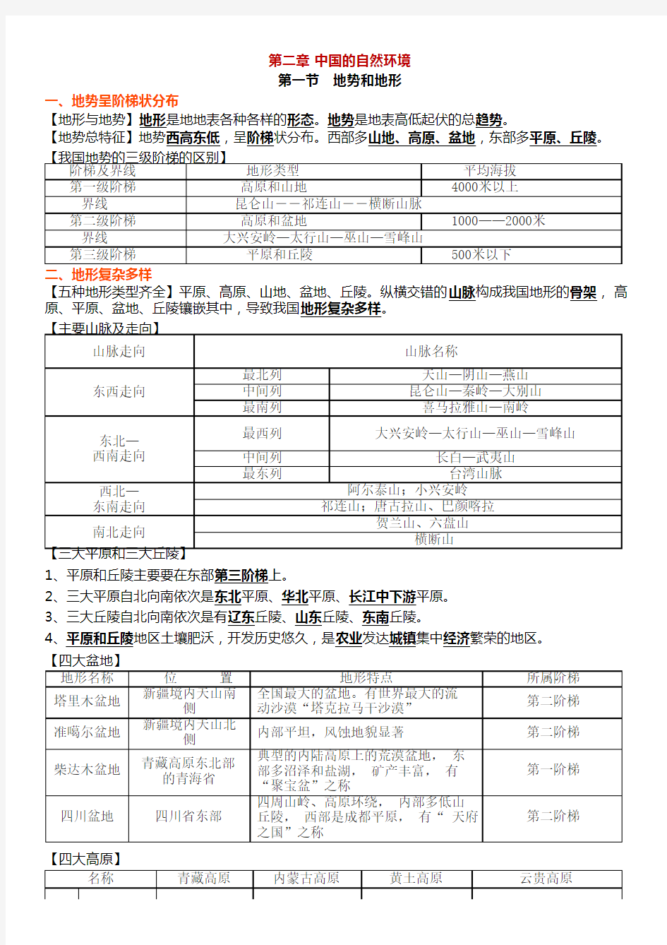 人教版地理八年级上册第二章《中国的自然环境》知识点