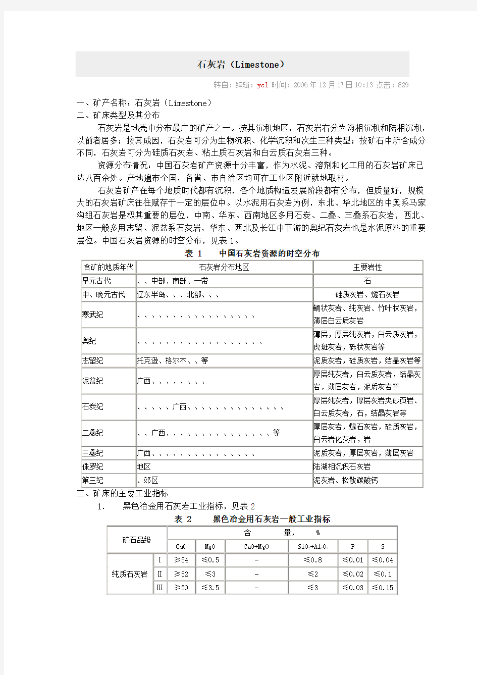 石灰岩用途及标准