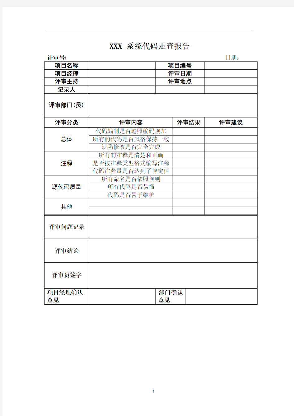 【系统名称】源代码走查报告模板