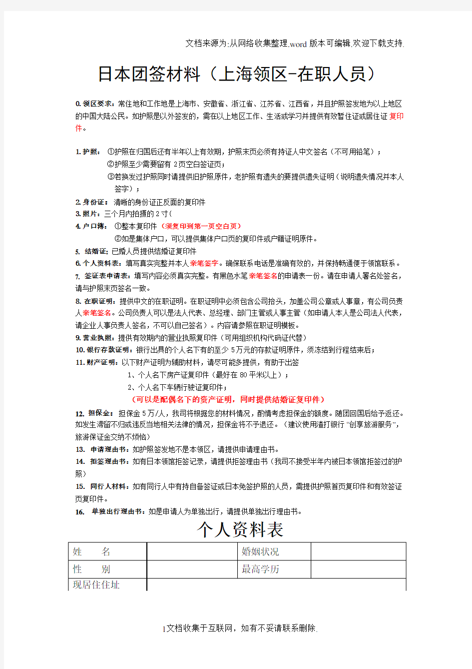 日本团队旅游签证(上海领区在职人员)