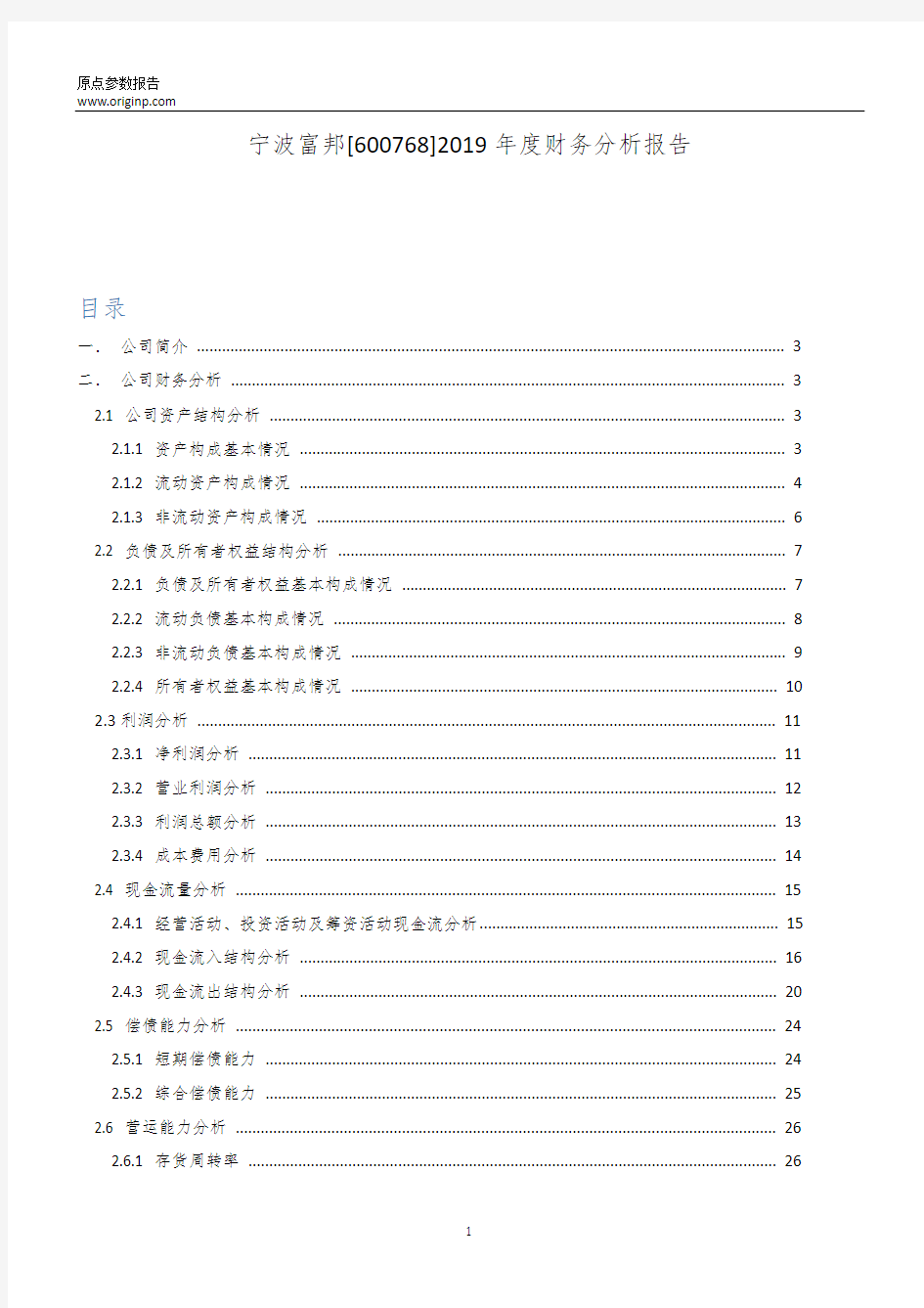 宁波富邦2019年度财务分析报告