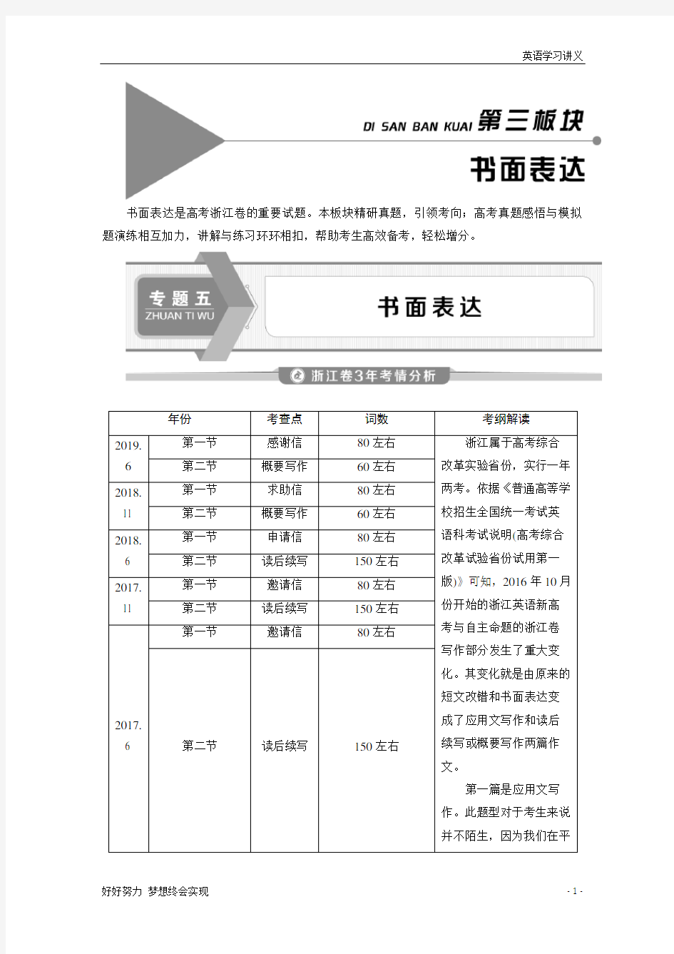 高考英语浙江教师用书教师用书：专题五+书面表达1+层级一 层级二 1+第一讲 靓化词汇——运用高级表达