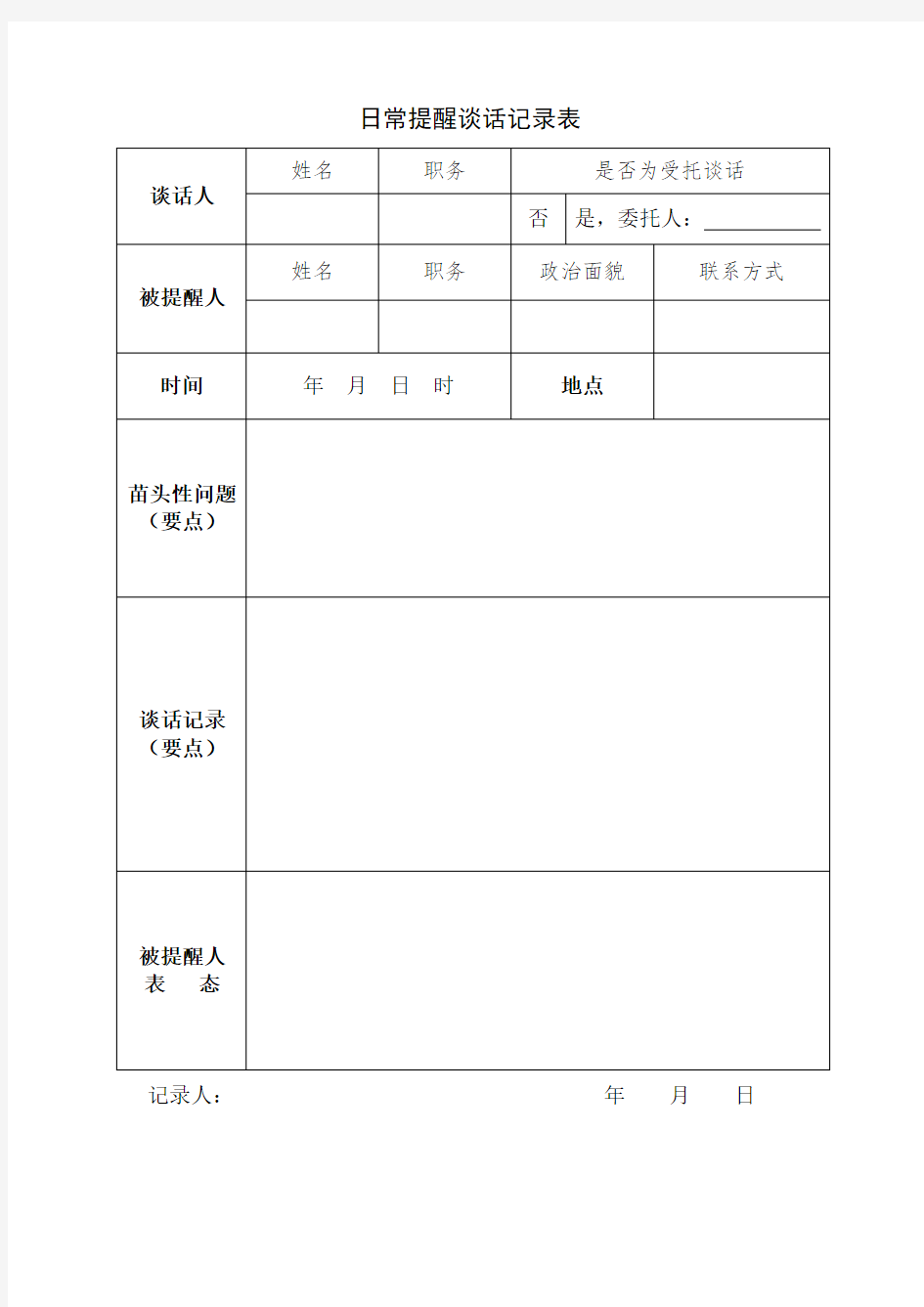 日常提醒谈话记录表